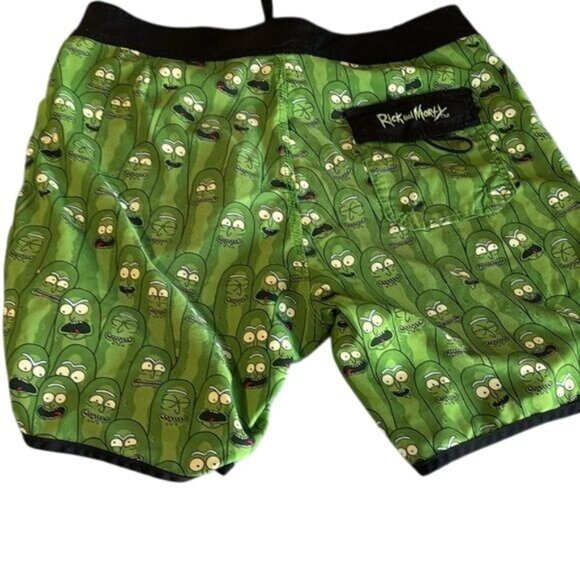 Rick And Morty Pickle Rick Print Mens Athletic Shorts Green Black Trim Size 32 - Picture 5 of 6